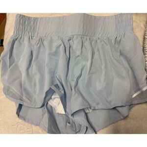 Women's High Waisted Running Shorts, 2.5'' Quick Dry Sport Gym Light Blue Zip Lg